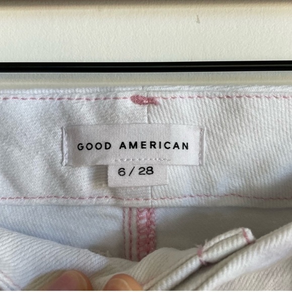 Good American Good Legs White w pink stitching Straight Jean Sz 6/28 Item# 3T - Picture 5 of 10